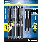 PILOT FriXion Clicker Erasable Pens, 0.7mm Fine Point, Black Ink | Refillable &amp; Retractable Gel Ink Pens Ideal for School, Journaling, &amp; Office Writing, Pack of 6 Black Ink Pens with 4 Refills