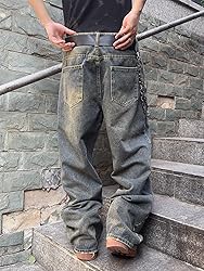 DFGIGT Mens Streetwear Hip Hop Baggy Jeans Wide Leg