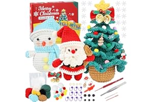 gegemaoyi Crochet Kit for Beginners, 3 pcs (Christmas Tree, Snowman, Santa Claus) with Easy Peasy Yarn, Beginner Crochet Kit w Step-by-Step Video Tutorials(50%+ Yarn Content)