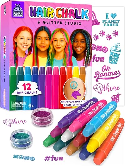 Purple Ladybug Hair Chalk 12 Vibrant Colors Glitter Tattoos Kids Girls Gift