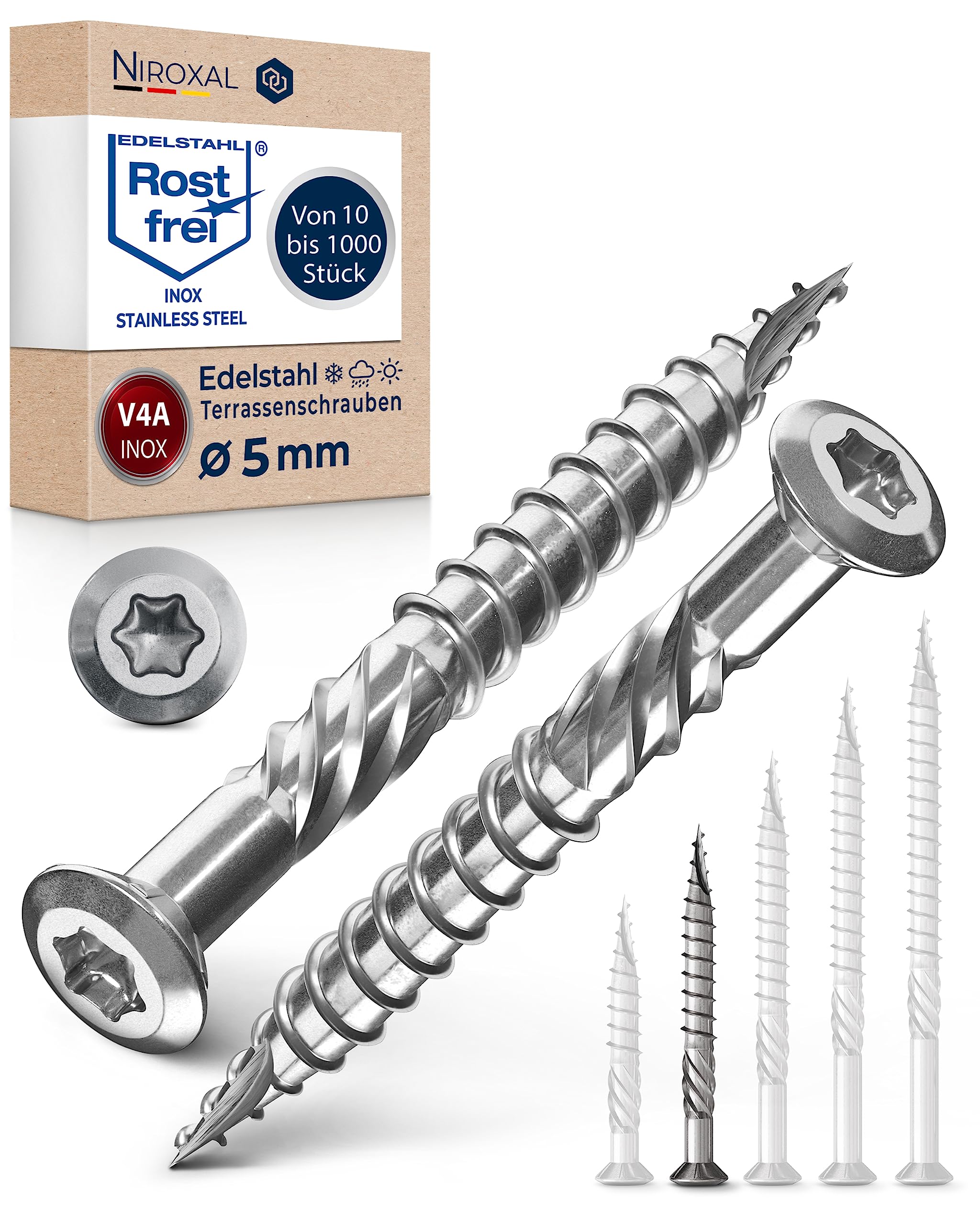 Decking Screws 5x50 mm Marine Grade 316 Stainless Steel Torx Wood Screws Partial Thread Outdoor Deck Screws Rust Resistant – NietFullThings Pack of 200