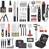 142Pcs 3D Printer Tools Kit with 4-Layer Slotted Case, 3D Printer Accessories - Cordless Rotary Tool, Heat Gun, PTFE Nozzle Anti-Stick, Deburring Tool for Bambu Lab, Flashforge, Ender 3, Anycubic