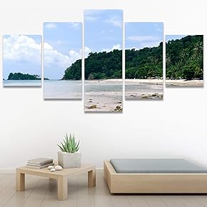 SIGNWIN 5 Panel Canvas Wall Art Coastal Scenery...