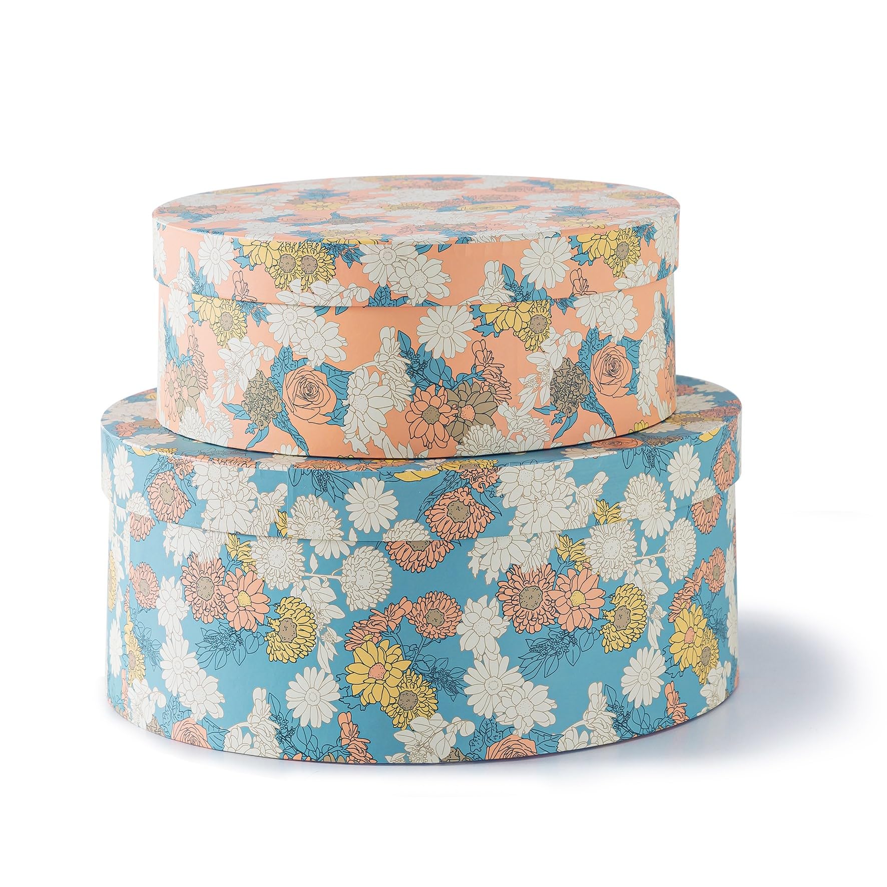 Soul & Lane Floral Elegance Decorative Storage Boxes (Set of 2, Oval, Medium: 10.6 x 9.4 x 3.9 inches, Large: 12.6 x 10.6 x 5.1 inches)