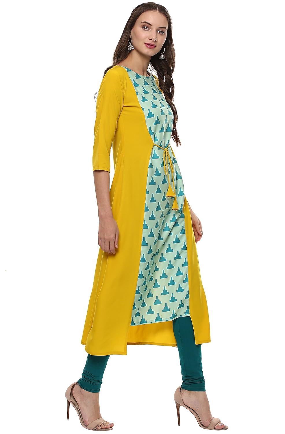 janasya women's polyester a-line kurti (jne1975-kr-309_yellow)