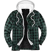 Lisskolo Men's Green Winter Plaid Zip Up Bomber Hooded Jacket