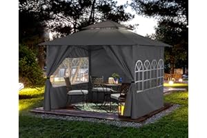 ABCCANOPY 10x12 Outdoor Gazebo for Patio Garden with Church Window Panel Walls (Dark Gray)