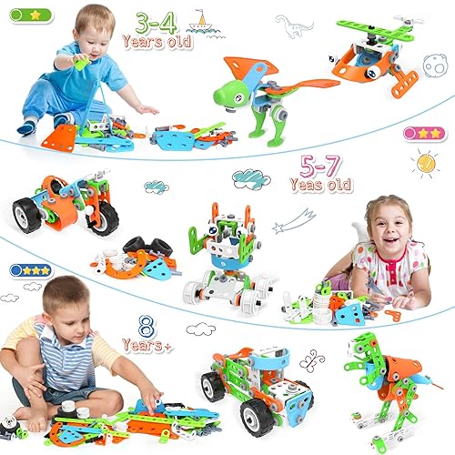 MOONTOY 218PCS STEM Toys Building Toy for Kids Ages 4-8 Boys,Birthday Gifts  Game Educational Stem Projects for