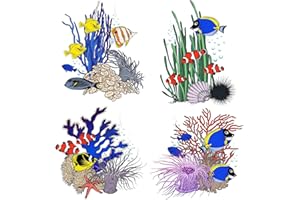 DTLIFEK 4PCS Under The Sea Toilet Seat Stickers Self-Adhesive Ocean Sea Life Toilet Lid Decals Watercolor Ocean Animals Fish Seaweed Coral Toilet Sticker for Cistern Bathroom WC Restroom Power Switch Decor
