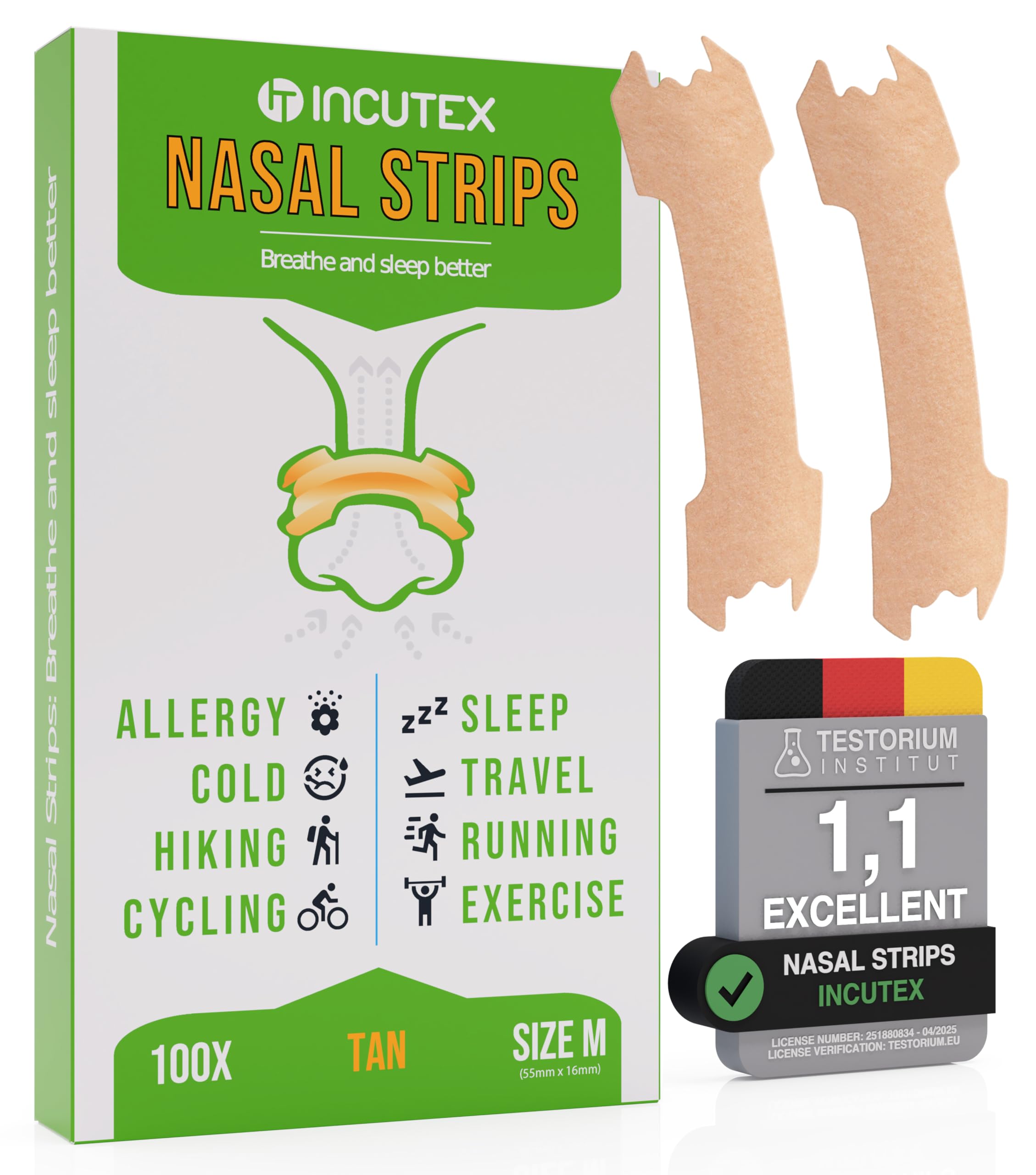 Incutex 100x Snore Stopper Anti Snoring Nasal Patch, Breath Better Nose Strips, Medium, 2.1x0.6 inches