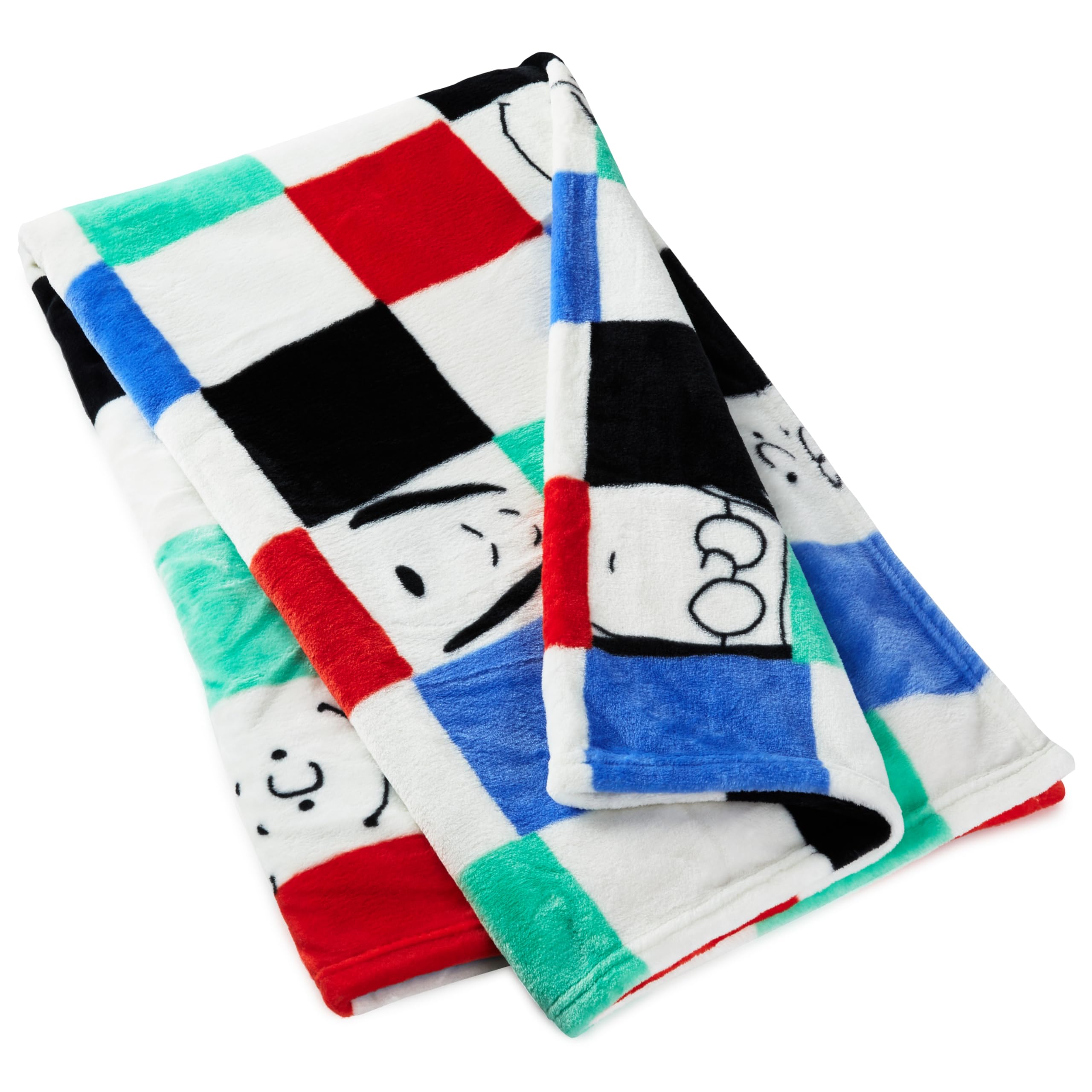 Hallmark Checkered PEANUTS Blanket, PEANUTS Gifts, SNOOPY Blanket, PEANUTS Gang, Blue, Red, White, Green