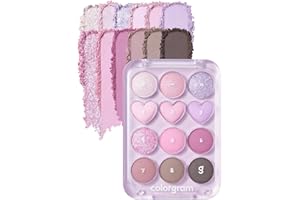 COLORGRAM Pin Point Eyeshadow Palette 03 Pink+Lavender | Ultra-Blendable Matte, Glitter, Shimmer Shades for Daily Makeup | K-Beauty Eye Palette with Easy-to-Use Calculator Design