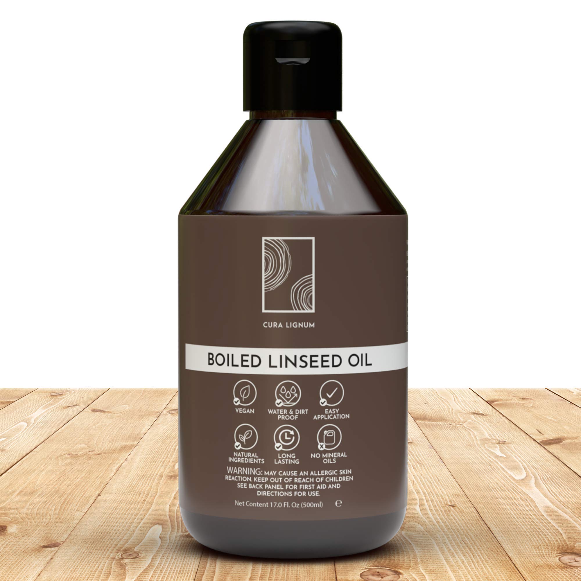 Cura Lignum Boiled Linseed Oil for Wood - A Natural Exterior & Interior Wood Stain & Varnish for Wood - Ideal As A Wood Varnish, Wood Dye & Wood Preserver - Alternative to Tung Oil Wood Polish, 500ml