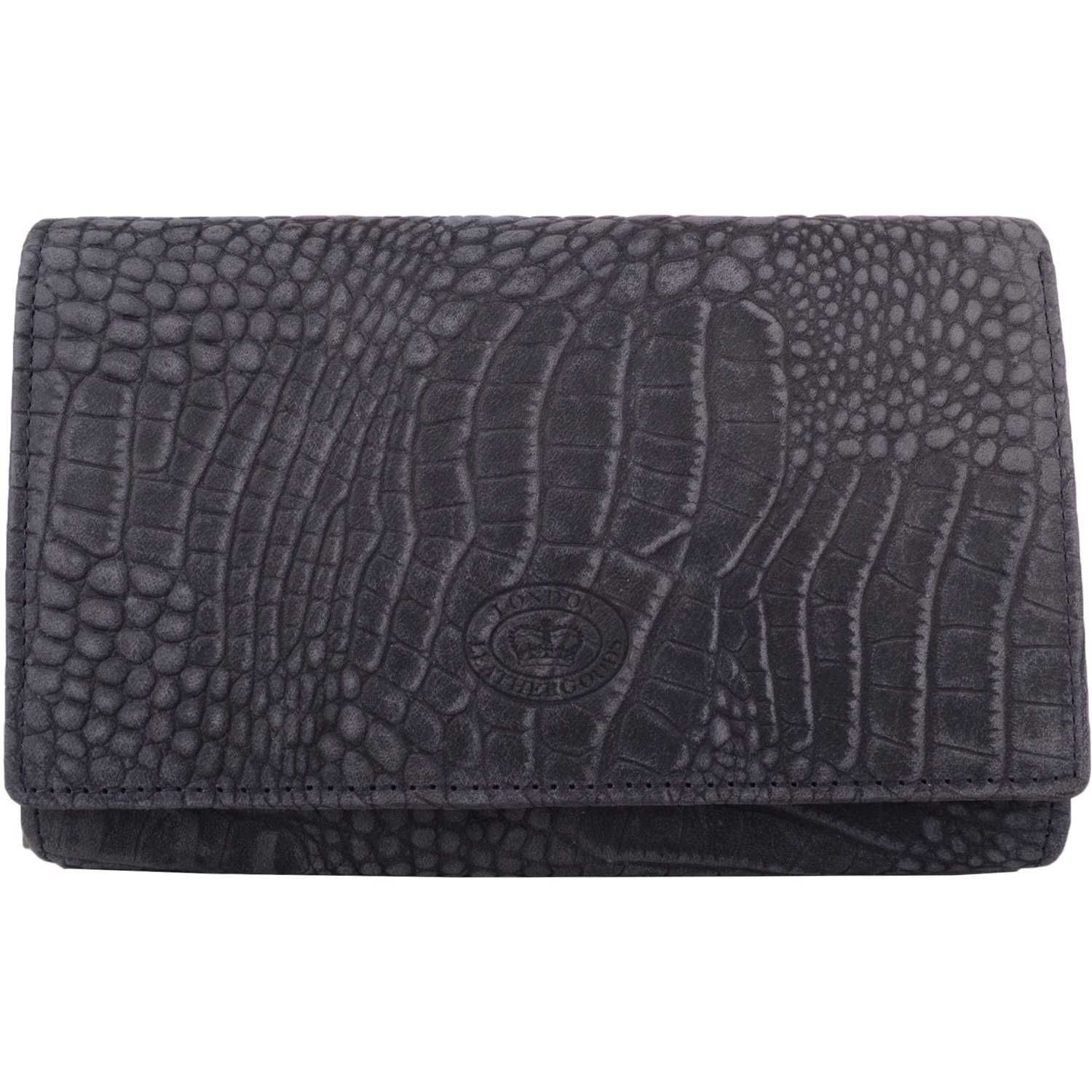 Womens Large Matinee Style RFID Protected Purse with Crocodile Design - Navy