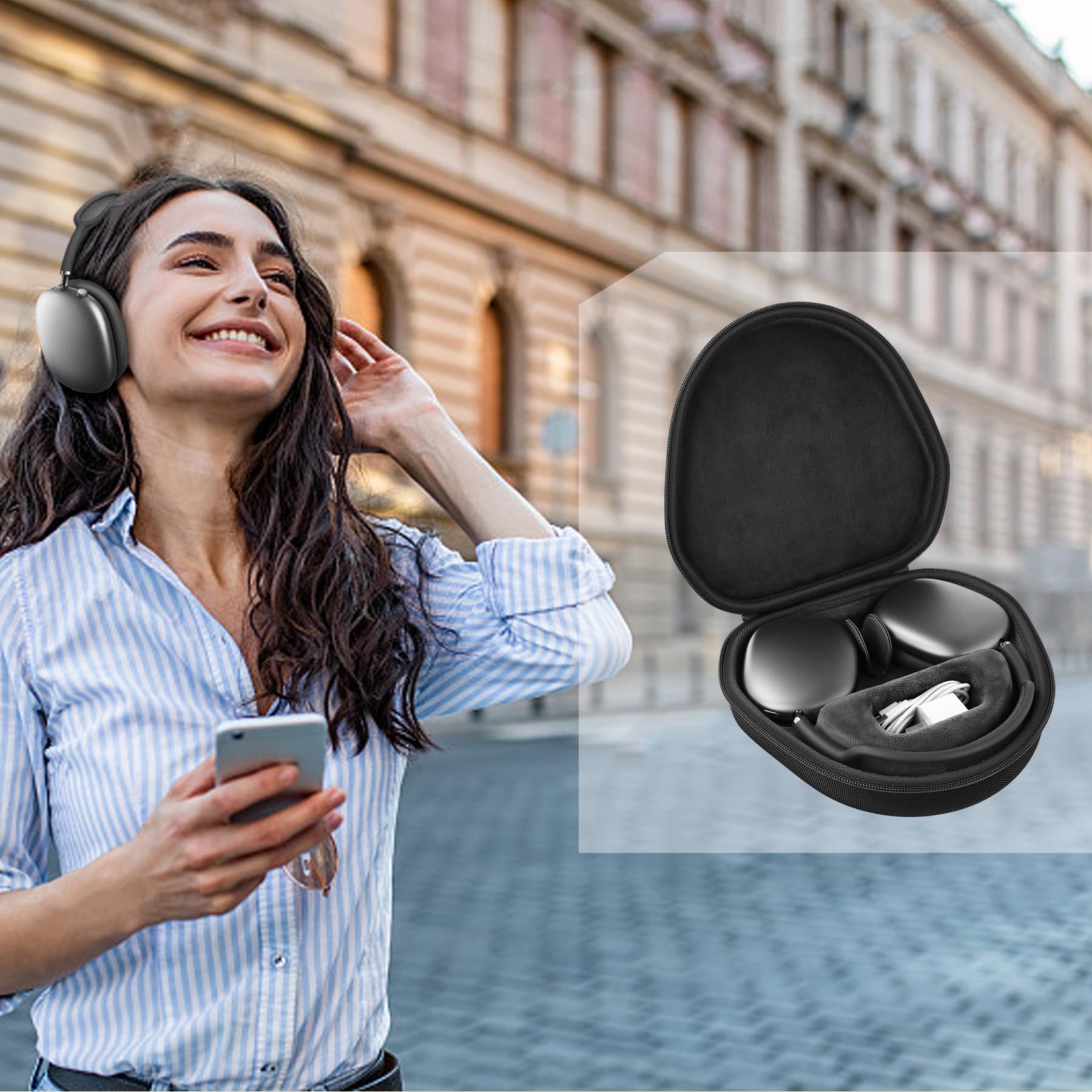 co2CREA Hard Case with Sleep Mode Replacement for Apple AirPods Max Wireless Over-Ear Headphones (Black Case)