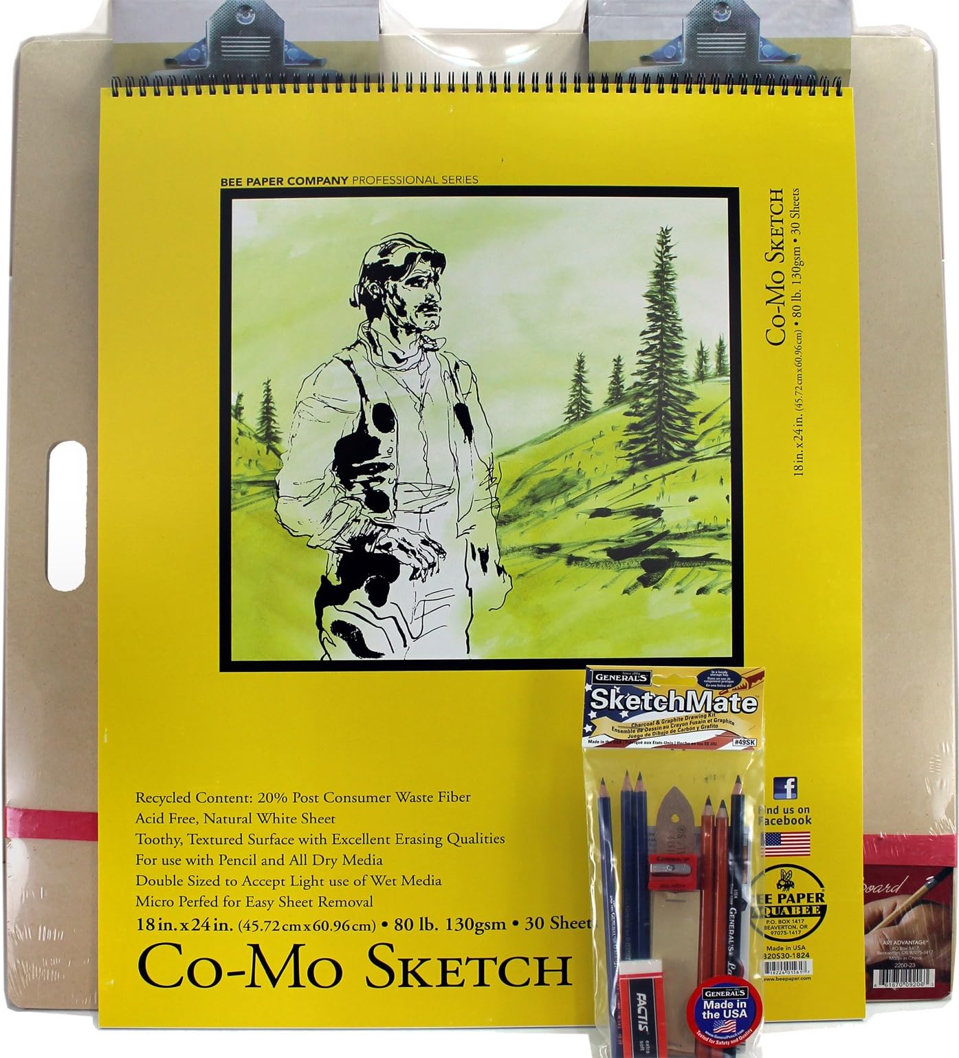 Mega Drawing Board with Complete Drawing Set by General Pencil (Made in USA) and 24x18 Sketch Pad by Bee Paper Co