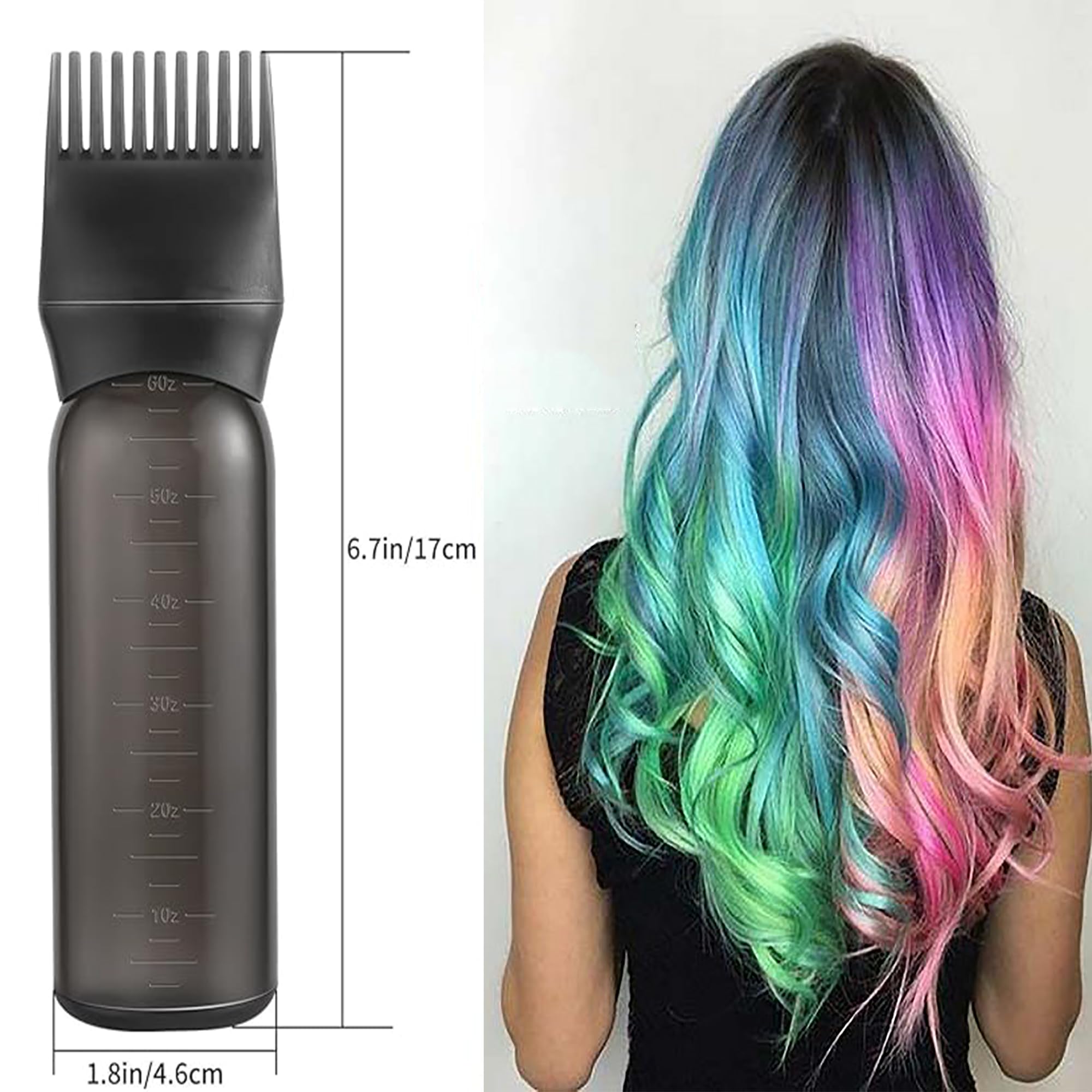200ml Black & Pink Reusable Plastic Hair Oiling & Dye Application Bottle with Mist Spray & Continuous Spray, 3.2