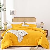 Whitney Home Textile Yellow Duvet Cover Set King Size - 3 Piece Luxury Soft Cooling Duvet Cover with Zipper Closure and Pillow Sham, Breathable Washed Brushed Microfiber, Comforter Not Included