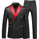 MOGU Mens 2 Piece Double Breasted Tuxedo Slim Fit Jacquard Floral Vintage Groomsmen Wedding Prom Suit