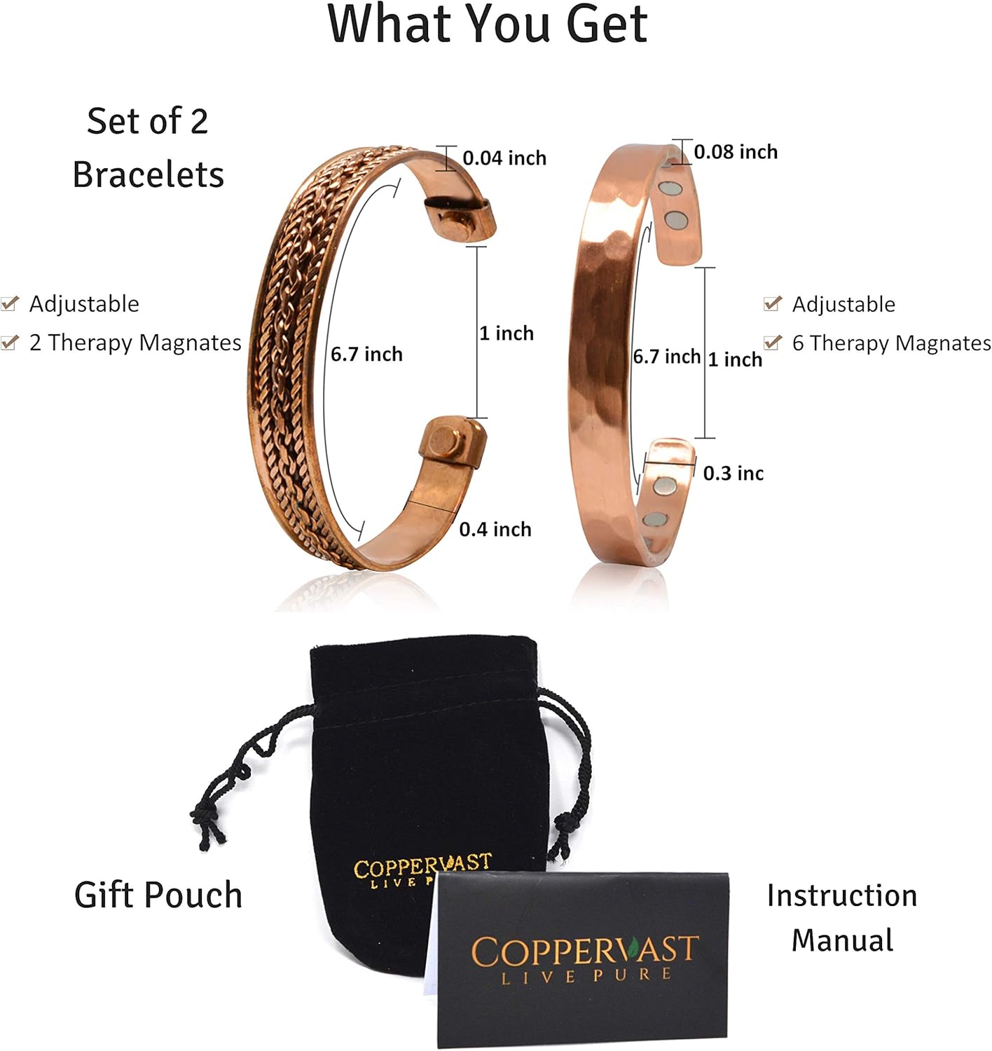 Copper Bracelets for Arthritis - for Men and Women with Powerful Therapy Magnets Effective and Natural Relief for Arthritis Set of 2 (Hammered): Health & Personal Care