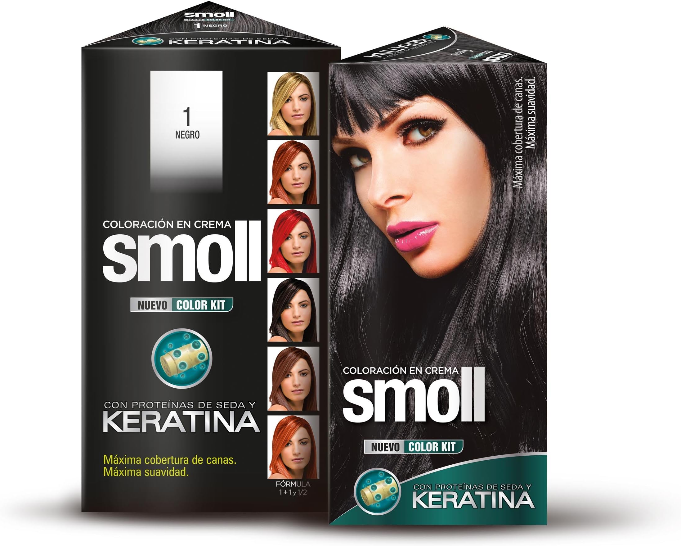 SMOLL COLOR KIT WITH SILK PROTEINS AND KERATIN, MAXIMUM GRAY HAIR COVERAGE AND SOFTNESS. (1 BLACK)