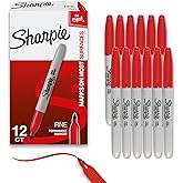 Sharpie Permanent Markers, Fine Tip, Red, 12 Count - Office Supplies, Quick Drying, Fade Resistant, For Plastic, Metal, Wood, And More