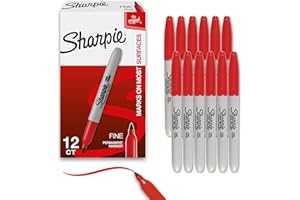 Sharpie Permanent Markers, Fine Point, Red, 12 Count