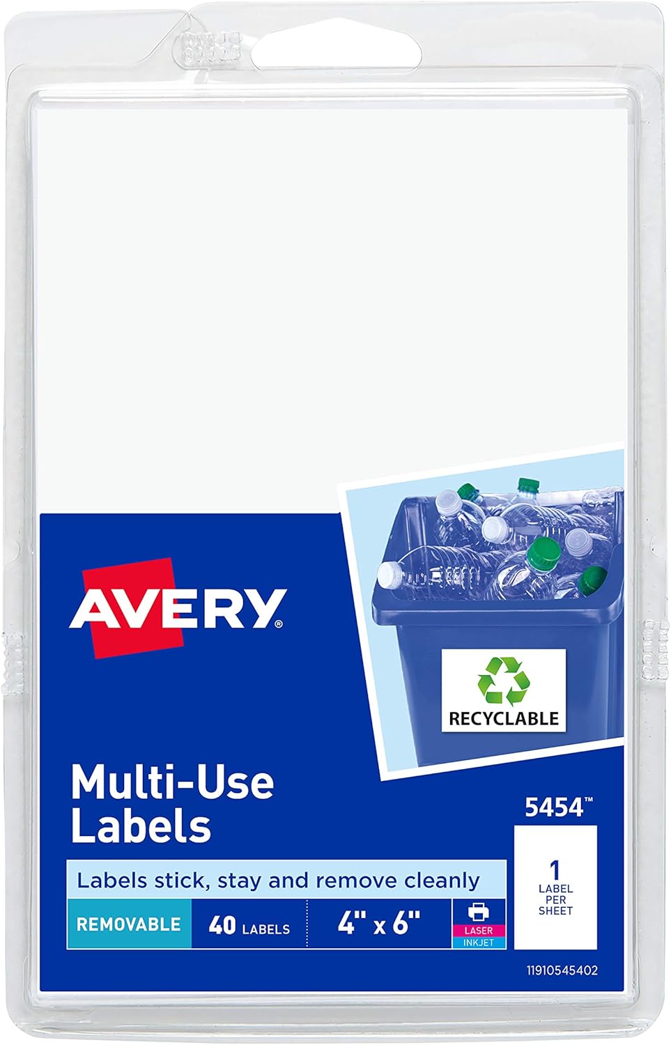 AVERY Removable Print or Write 4" x 6" Labels -- Great for Home Organization Projects, Pack of 40 White Labels (5454) : All Purpose Labels : Office Products