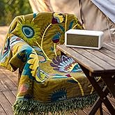 Snycler Boho Throw Blanket for Bed, 100% Organic Cotton Muslin Soft Throw-Yellow Boho Floral Farmhouse Rustic Spring Summer Fall Decor Blanket for Couch Sofa Quilt and Gift, 60" x 80"