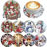 8 Pack Christmas Diamond Art Coasters,Diamond Painting Coasters Kits | Christmas Diamond Art Coasters Kits with Holder & Cork Backing,Diamond Art Kits for Adults,Craft for Home Decor Gift 4x4 in