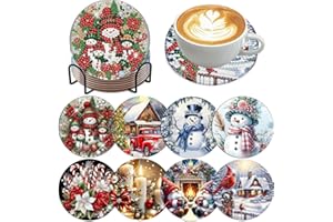 Zythron 8 PCS Christmas Diamond Art Coasters Christmas Diamond Painting Coasters Kits with Holder DIY for Beginners, Adults, Diamonds Art Crafts Supplies 4x4 in