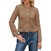 Cropped Tweed Blazer Jackets for Women Elegant Collarless Long Sleeve Button Down Work Office Blazer Jacket