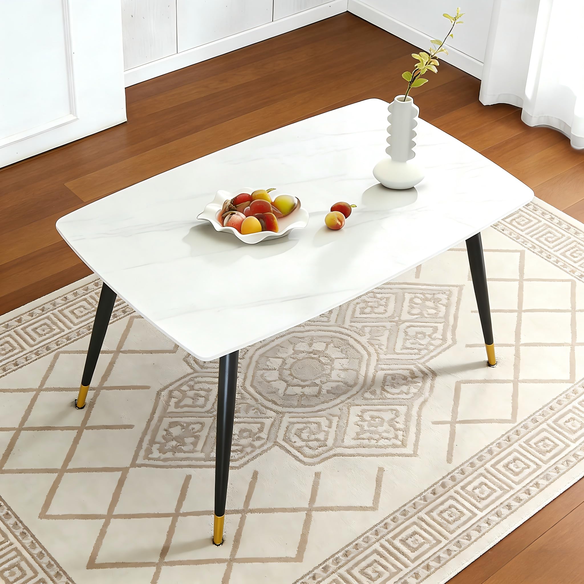 Photo 1 of 46" Sintered Stone Dining Table, Modern Horse Belly Type White Kitchen Table with Sturdy Metal Legs, Durable & Scratch-Resistant Surface for Dining Room/Kitchen/Office?Chairs not Included? (46 inch)