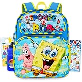 Spongebob Mini Backpack for Toddlers Bundle - 12" w Adjustable Straps | Spongebob Squarepants Small Backpack w Pocket for Travel &amp; Daypack w/ Water Bottle, Stickers, More ~ Fits Girls, Boys, Adults