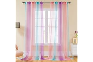 XiDi Rainbow Sheer Curtains for Girls Bedroom Decor Ombre Pink Blue Purple Curtain for Living Room Colorful Sheer Unicorn Curtains for Kids Nursery Bedroom Back Tab Drapes 2 Panel Sets 84 Inches Long