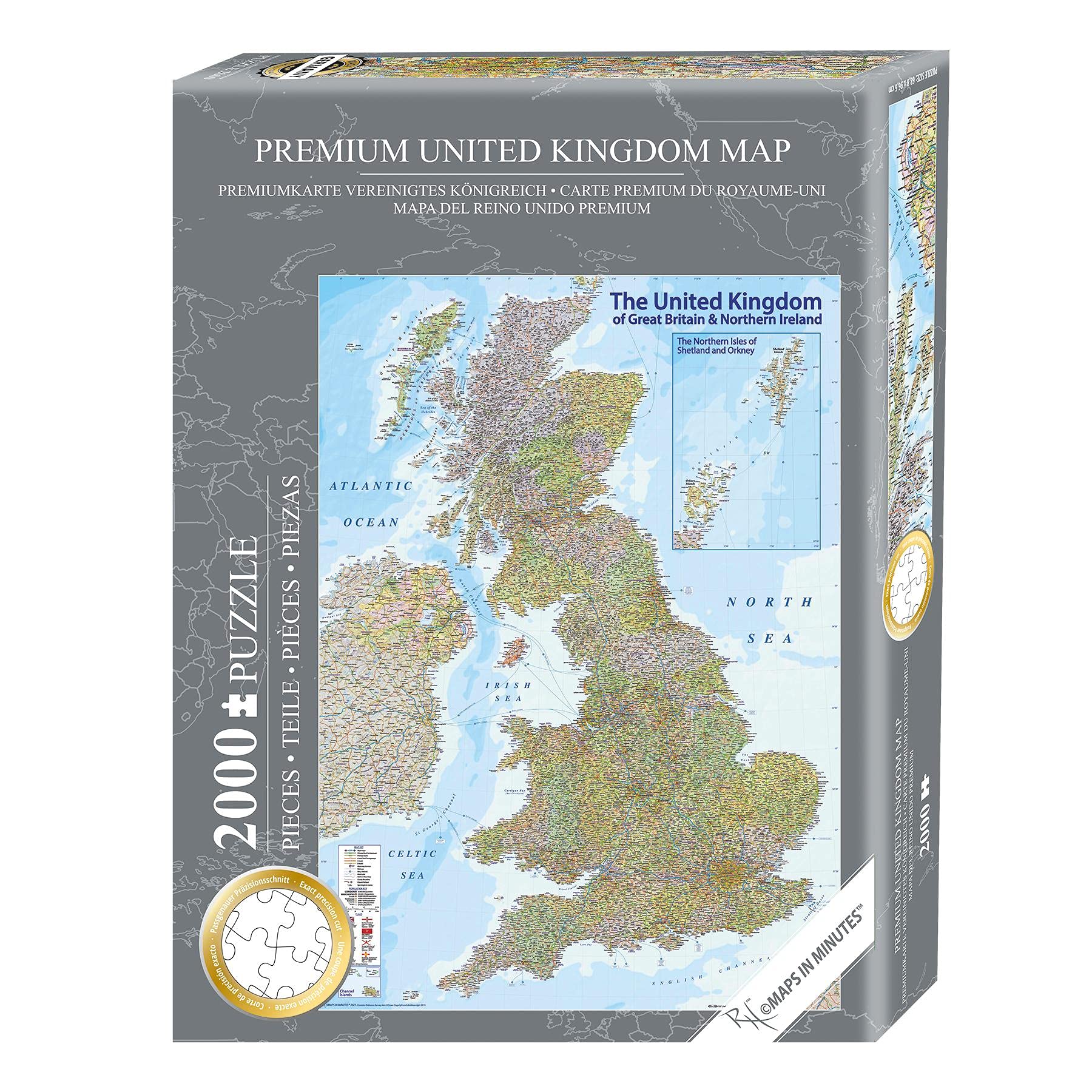 Close Up United Kingdom UK Puzzle 1000 pieces - Great Britain, England- 97 x 69 cm Premium Map 2021 - MAPS IN MINUTES
