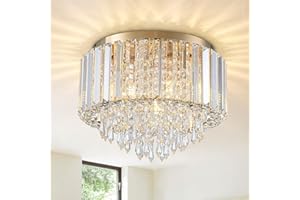 HOPGGIE 11.8 Inch Crystal Chandelier Modern Chandelier Light Mini Chandelier Semi Flush Mount Ceiling Light Fixture Small Chandelier for Bedroom Hallway Kitchen Foyer Closet (Gold)