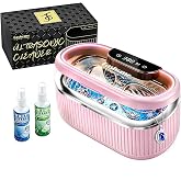 45kHz Ultrasonic Jewelry Cleaner for Rings, Glasses, Silvers &amp; Retainers | Safely Cleans Gold Necklace Earring,3 Cleaning Modes &amp; 5 Timers,Includes 2 Cleaning Solutions,35W Power 480s Degas Mode(Pink)