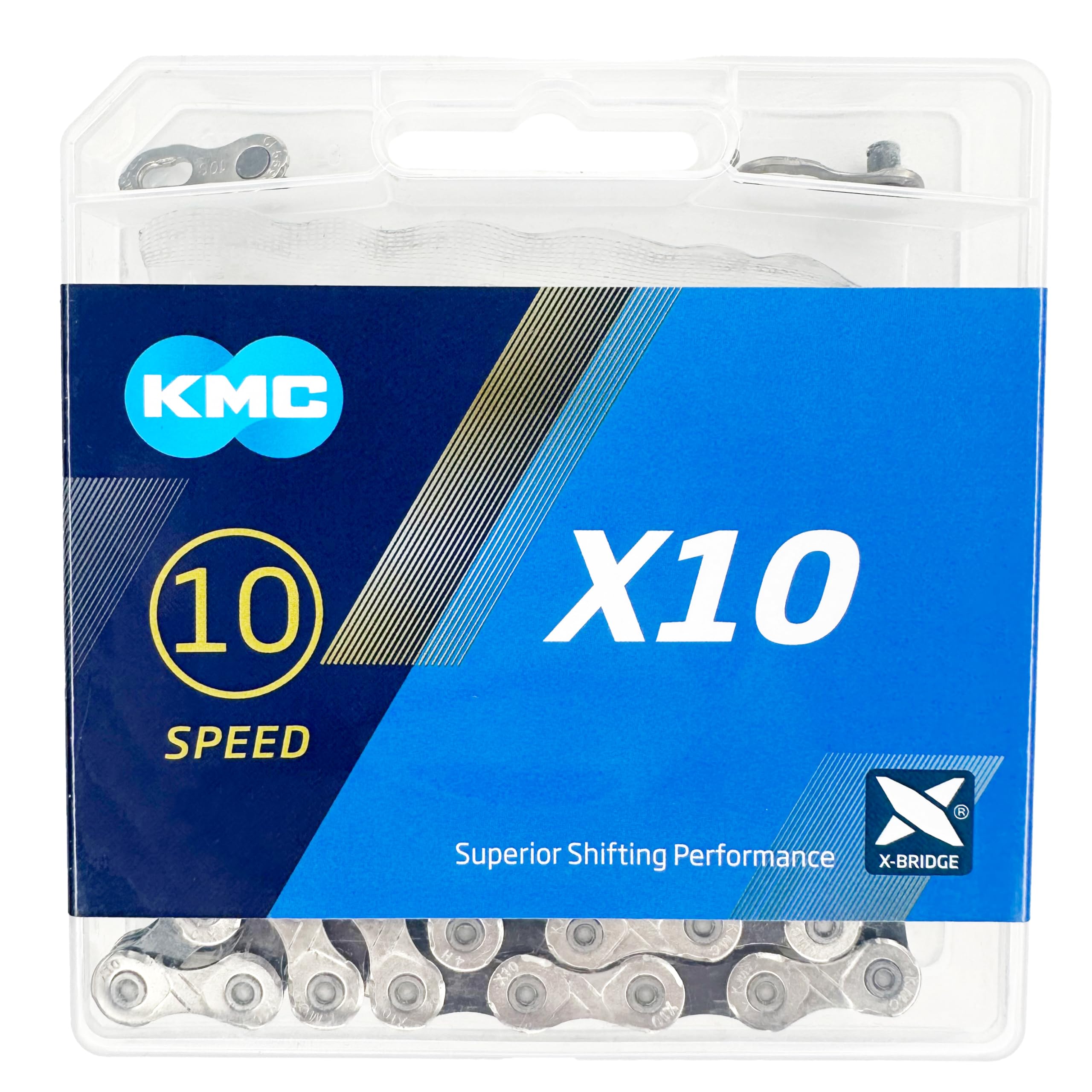 KMC X10 10 Speed Bicycle Chain, Silver/Black, 122 Link