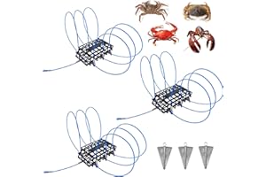 SIWRDTG 6-Loops Crab Trap for Fishing Pole, Crab Snare for Dungeness, Rock & Blue Crabs (3 Crab Traps)