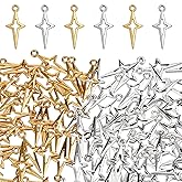 YQQYG 100 Pcs Star Charms, Gold Silver Star Pendant Charm for Jewelry Making, 0.9 * 0.4 in Mini Metal Hollow Four-pointed Star Charms for DIY Craft, Necklace, Earring, Bracelet, Pendant, Charms