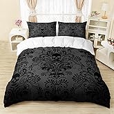 AILONEN Adults Black Skull Duvet Cover Set King Size,Floral Flower Gothic Skull Bedding Set for Bedroom Decor,3 Pieces Boho Tree of Life Comforter Cover Set King Duvet Cover with 2 Pillowcases