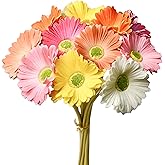 Mandy's PU Multiclor Gerbera Daisy Artificial Flowers 12 Stems for Thanksgiving and Christmas Decorations Flexible Centerpiece Wedding Bouquet Home Décor