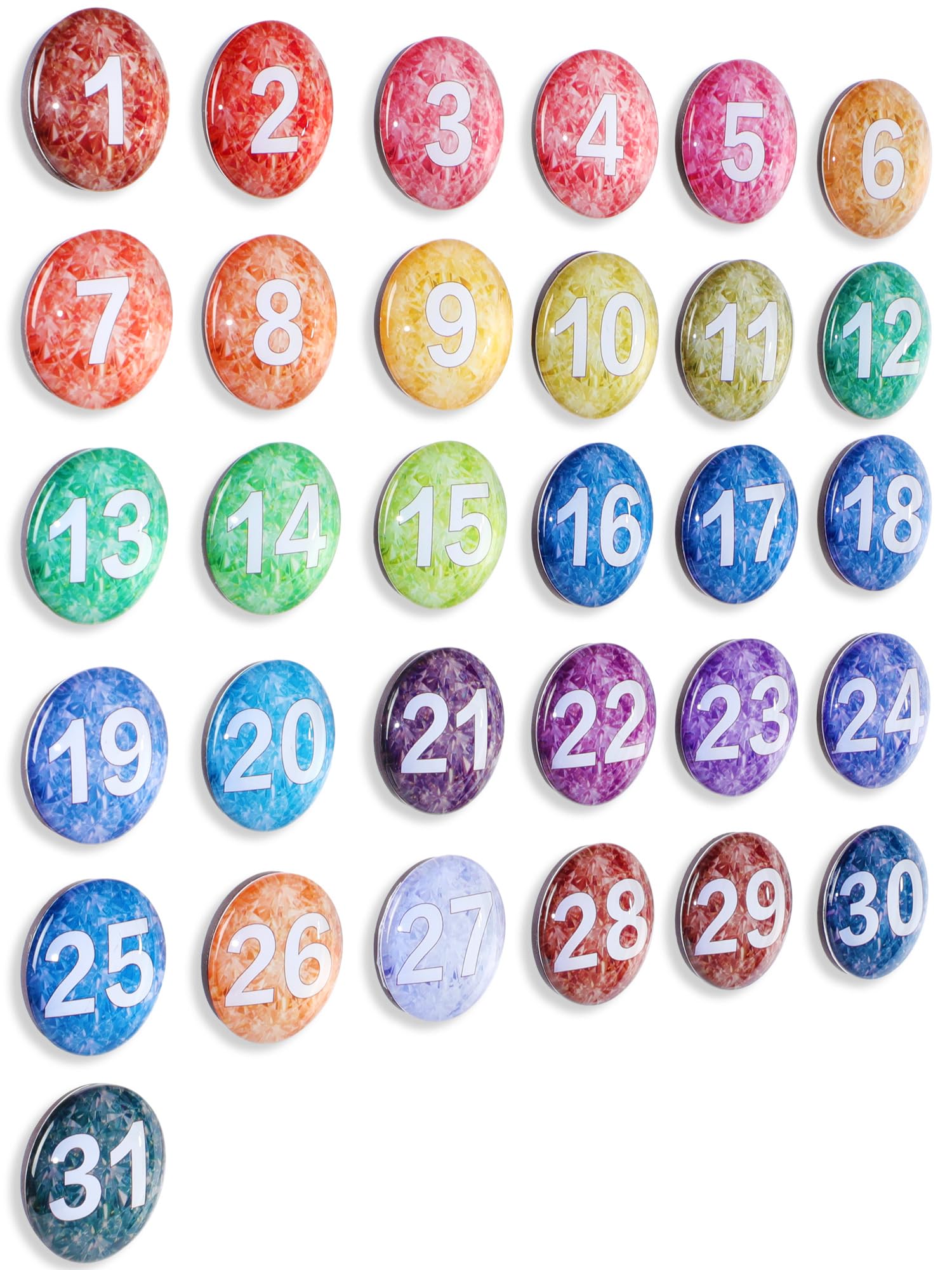 Photo 1 of 1-31 Magnetic Numbers Colored Glass Calendar Magnets for Whiteboard Dry Erase Board Fridge Schedule Refrigerator(Light Rainbow,0.98",Numbered)