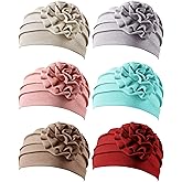 6 Pieces Chemo Turbans for Women Chemo Headwear Flower Cap Soft Cancer Hats Beanies Head Covering for Winter Gift(Vintage Color,Flower Style)