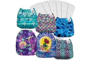 Mama Koala 1.0 Cloth Diapers for Babies, 6 Pack with 6 Microfiber Cloth Diaper Inserts - One Size Washable and Reusable Pocket Diapers for Newborns and Toddlers (Miss Mermaid)