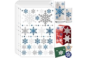 BESTUS Snowflake Stickers Large Real Glitter Christmas Stickers for Envelopes Snowflake Stickers for Crafts Christmas Card Stickers for Envelopes Blue, White Silver Snowflakes Stickers Happy Holiday Stickers