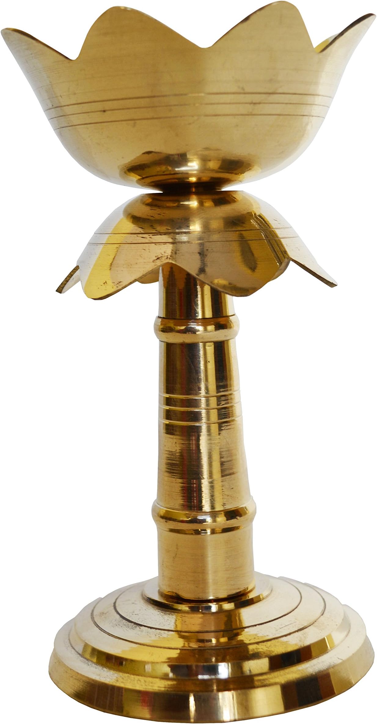 Aakrati Brass Diya, Deepak in Yellow Antique Finish Temple Worship Pooja Item Home Decor Table showpiece Gift - Temple Worship Metal Religious Gift