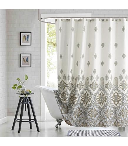 BESTRIPES Taupe Blue Paisley Shower Curtain - 72x72 Inch, Waterproof Fabric, 12 Metal Grommets