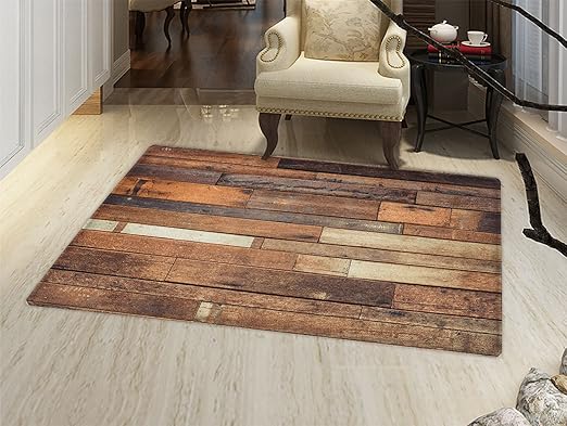 Amazon Com Wooden Bath Mats Carpet Rustic Floor Planks Print